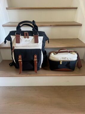 Black, cream & brown Backpack and lunch box